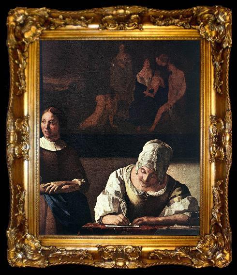 framed  VERMEER VAN DELFT, Jan Lady Writing a Letter with Her Maid (detail) set, ta009-2